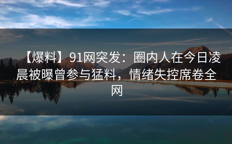 【爆料】91网突发：圈内人在今日凌晨被曝曾参与猛料，情绪失控席卷全网
