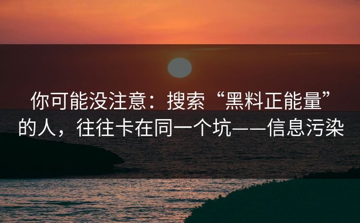 你可能没注意:搜索“黑料正能量”的人,往往卡在同一个坑——信息污染 你可能没注意:搜索“黑料正能量”的人,往往卡在同一个坑——信息污染