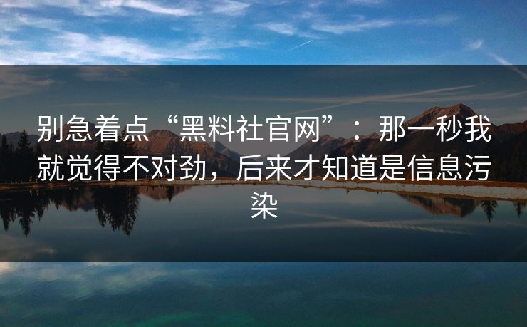 别急着点“黑料社官网”:那一秒我就觉得不对劲,后来才知道是信息污染 别急着点“黑料社官网”:那一秒我就觉得不对劲,后来才知道是信息污染